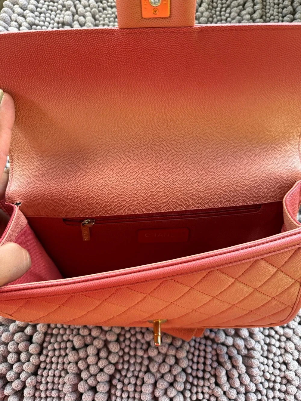 CHANEL “Sunrise by the sea” Quilted Crossbody Bag, Coral Pink with Gold Hardware